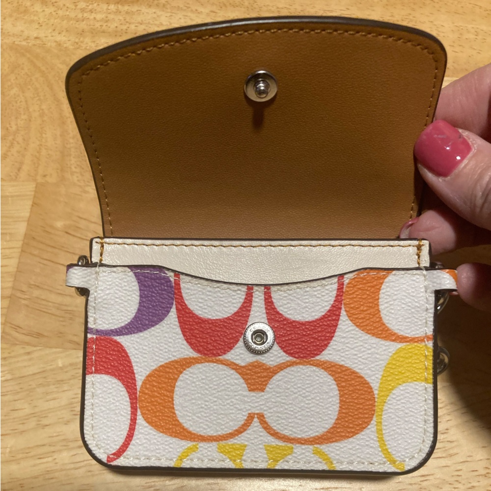 Coach Poppy Card Case In Rainbow Signature Canvas - Picture 3 of 7